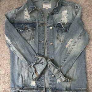 Haute Monde Blue Distressed Denim Jacket Size Small